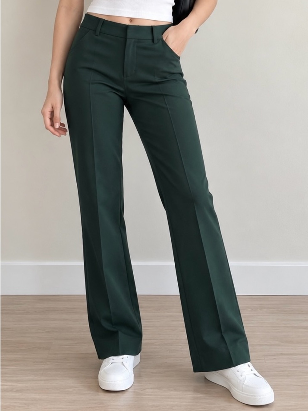 NWT Express Columnist Barely Boot Mid Rise Green Dress Pants Size 2R
